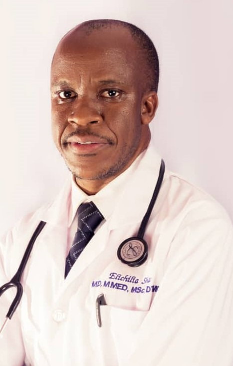 Portrait of Dr Elichilia Shao wearing a white doctor's coat and stethoscope.